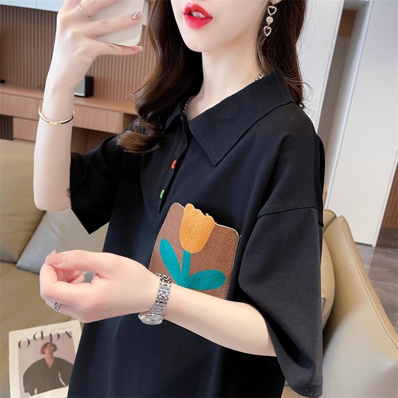 polo领上衣女2025新款爆款夏季薄款时尚宽松显瘦短袖t恤女中长款