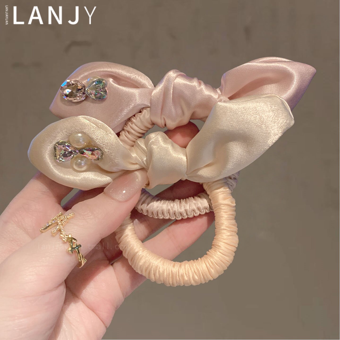 甜美立体兔耳朵蝴蝶结发绳女精致镶钻珍珠头绳可爱儿童扎马尾发圈