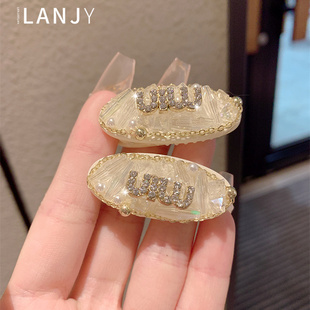 字母发夹网红刘海夹高级感白色水钻洋气碎发夹 min款 韩版 水晶时尚