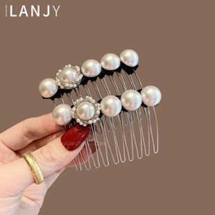 韩系时尚珍珠倒插梳时尚高级感碎发整理发卡女甜美发饰发夹发梳