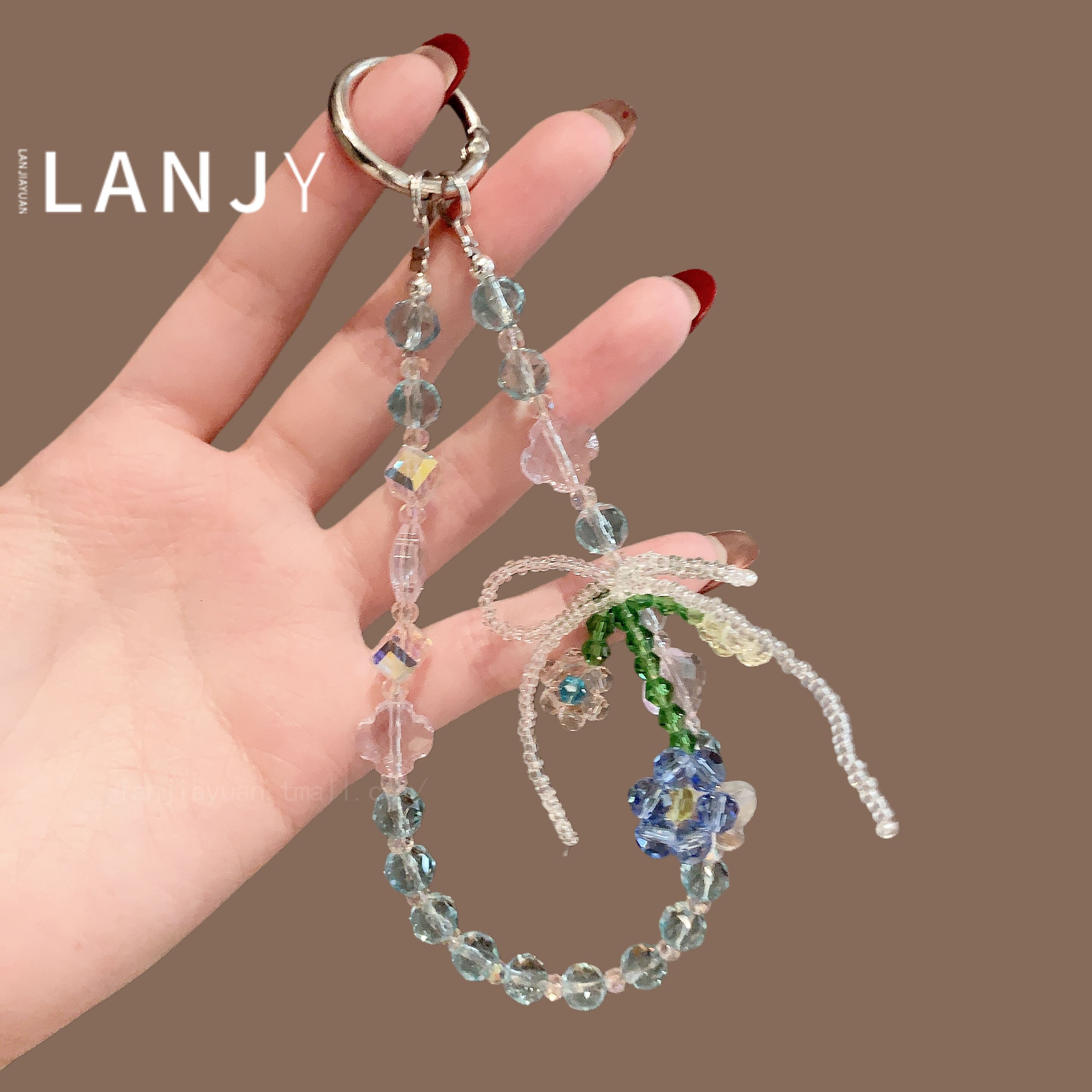 早春水晶串珠花朵手机链创意百搭链条挂饰小清新手机包包挂件女