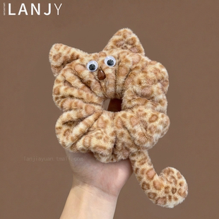 2026年可爱豹纹毛绒猫咪大肠发圈气质后脑勺多发量丸子头头绳发绳