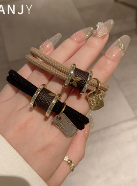 韩国东大门黑色小蛮腰发绳女双层高弹力扎发皮筋复古金属圆环头绳