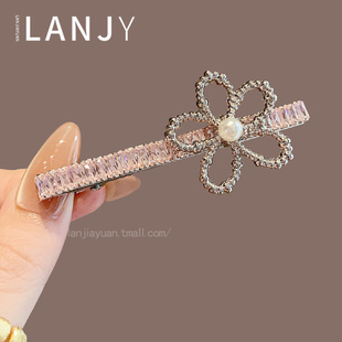 精致超闪满钻水晶发夹2025年新款镂空花朵刘海夹时尚高级感一字夹
