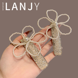 韩国东大门同款珍珠花朵发夹精致闪钻侧边夹轻奢高端bb夹刘海夹女