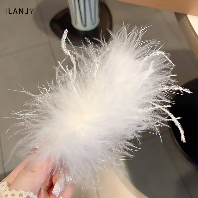 秋冬超仙羽毛发夹边夹纯欲风韩国个性甜美头饰发卡古风女发饰配饰