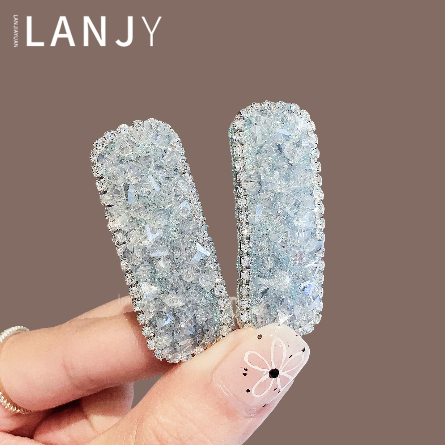 韩国新款蓝色满钻水晶发夹