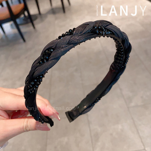 新款黑色水晶麻花辫子发箍带齿防滑洗脸压发发卡时尚百搭头箍发捆