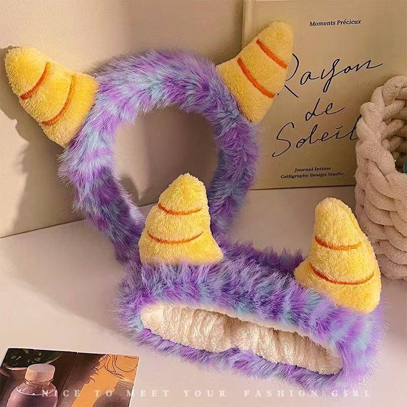 怪可爱紫色小兽毛绒束发带女2025新款洗脸头箍敷面膜发箍头饰秋冬