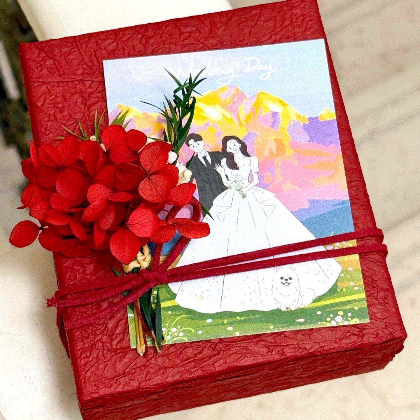 小众婚礼喜糖包装纸结婚酒红色绑带花伴娘伴手礼品石纹纸礼盒婚庆