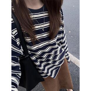 巨显白!!【立体条纹】韩系温柔风长袖t恤女INS超火宽松显瘦上衣服