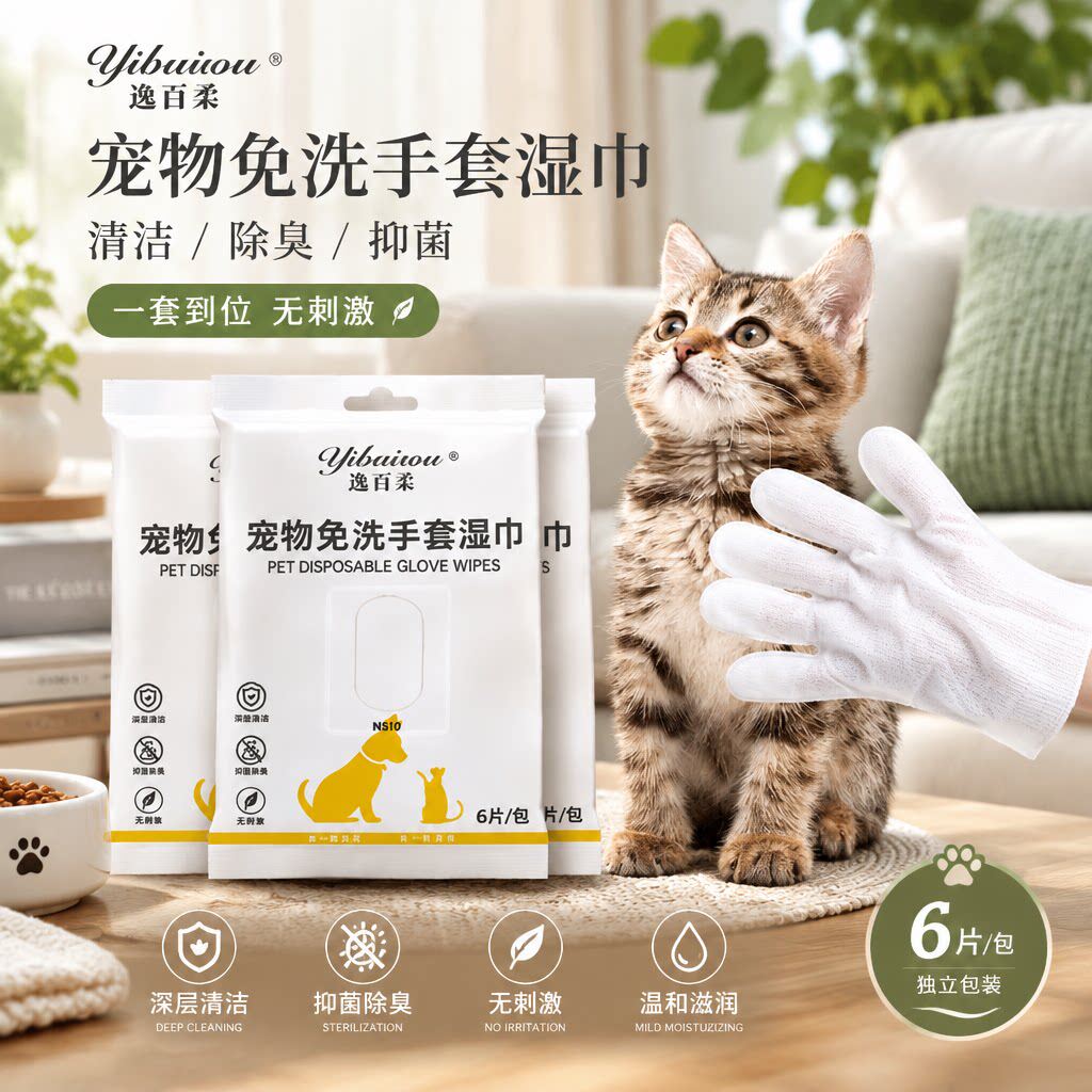 宠物免洗手套清洁除螨猫咪湿巾