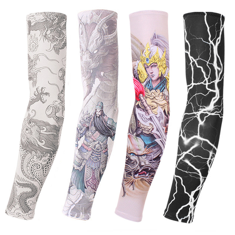 Tay áo chống nắng băng lụa hình xăm của nam giới tay áo hoa cánh tay bảo vệ cánh tay của phụ nữ chống tia cực tím tay áo chống ngáy ngủ cánh tay yếm xe cub 82 chống đứng xe máy