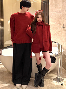 情侣装秋冬季红色毛衣2025新款圣诞本命过年氛围感战袍高级针织衫