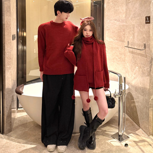 圣诞本命过年氛围感战袍高级针织衫 红色毛衣2025新款 秋冬季 情侣装