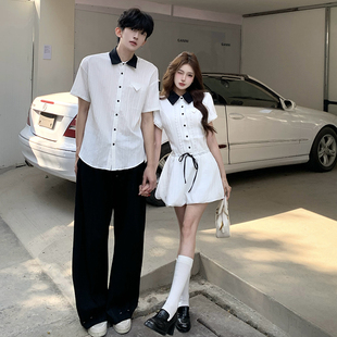 连衣裙时尚 情侣装 显瘦小众潮 学院风衬衫 法式 一裙一衣2026新款 夏季