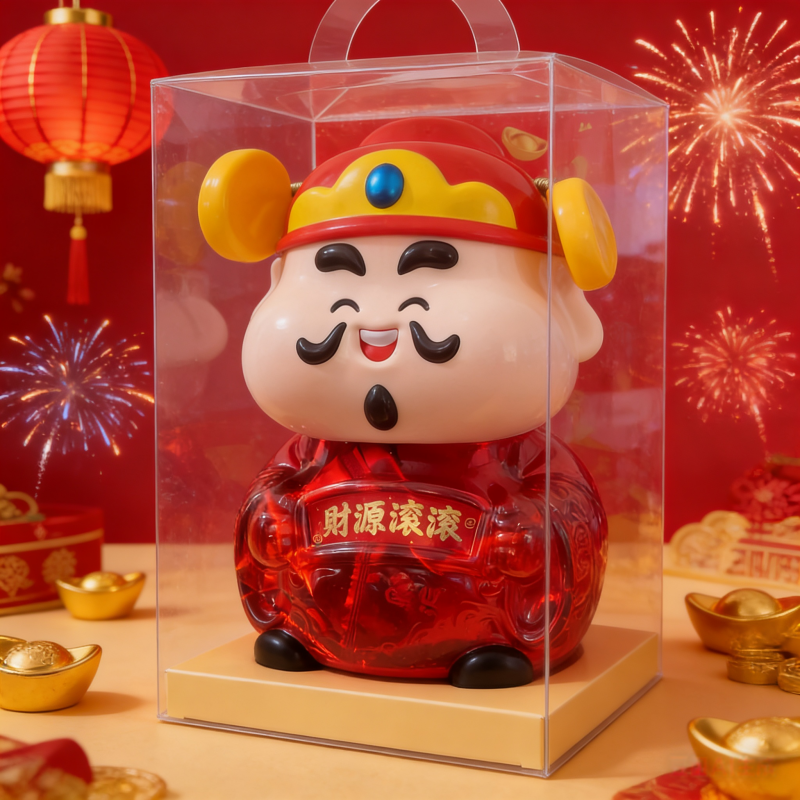 萌小白财神爷送礼牛轧糖果储蓄存钱罐摆件过年手提礼盒款招财进宝