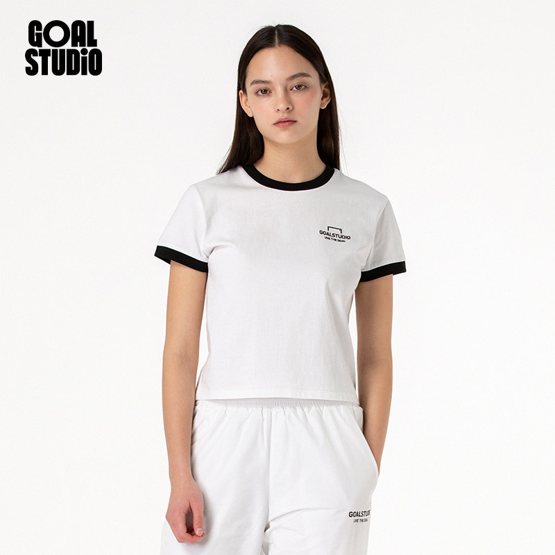 GOALSTUDIO 女士全棉拼色短袖T恤运动夏季新款潮牌圆领上衣