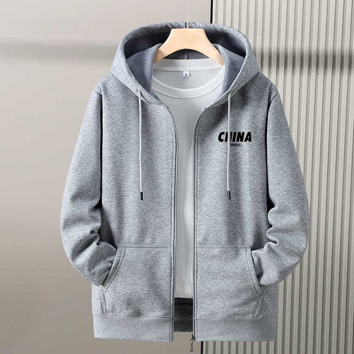 春秋潮流加绒加厚连帽开衫卫衣男