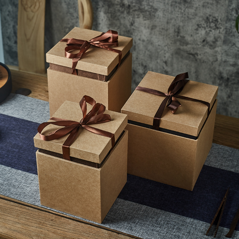 牛皮纸茶叶罐瓷罐锦盒礼盒包装盒正方形茶具茶杯盒子送礼锦盒包装