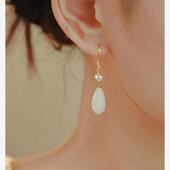 奥特莱斯折扣玉兰花和田玉耳环女小众设计感高级气质优雅新款 耳坠