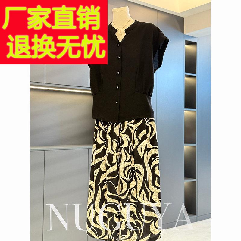 时尚洋派妈妈装中长版雪纺套装女2025夏装新款气质百搭中年两件套