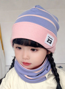女童撞色堆堆帽子纯棉儿童条纹帽