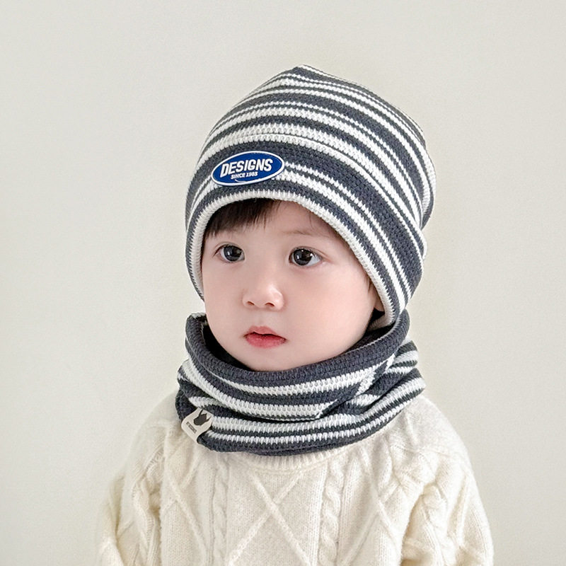 儿童冬季帽子男孩2025新款围脖套装小孩保暖翻边护耳帽宝宝防风帽