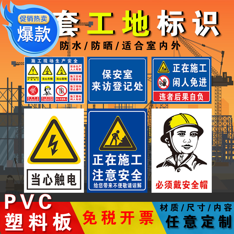 建筑戴安全帽施工现场装潢标识牌