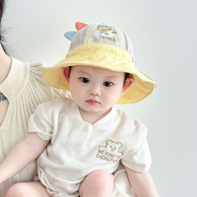 婴儿防晒帽子夏季薄款全网小男孩遮阳帽可调节宝宝透气太阳渔夫帽