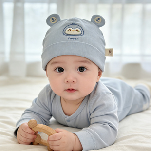 新生婴儿帽子春秋0一4个月胎帽纯棉可爱春季薄款小月龄宝宝套头帽