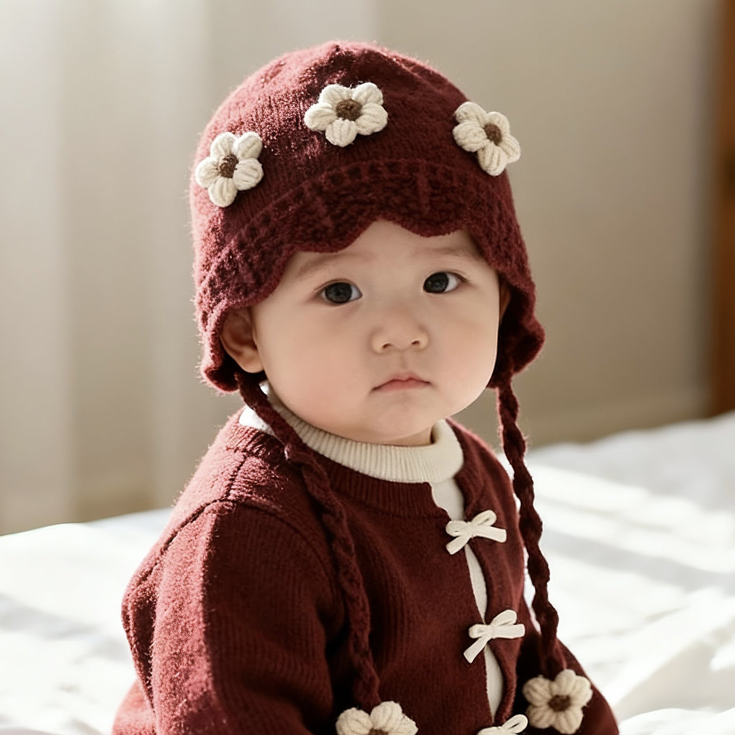 婴儿帽子秋冬季韩系花朵女孩加厚针织帽可爱洋气女宝宝护耳毛线帽,童装/婴儿装/亲子装,帽子,淘宝优惠券,粉丝福利购,淘宝优惠卷