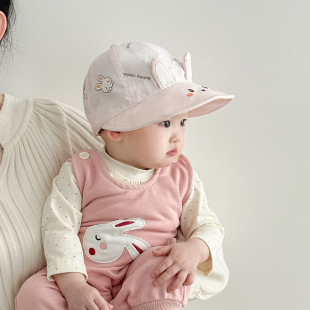 婴儿帽子春秋薄款 大檐女宝宝透气遮阳帽 婴幼儿女童洋气防晒帽秋季
