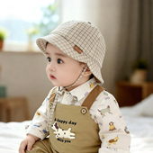 婴儿遮阳帽子春秋薄款 男童格子双帽檐防晒帽男宝宝韩版 百搭太阳帽