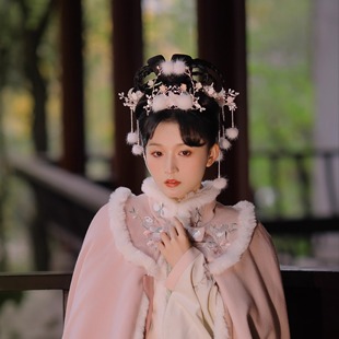 【甜心雪团】冬季汉服头饰毛绒簪子古风毛球发饰兔毛发簪流苏绒球