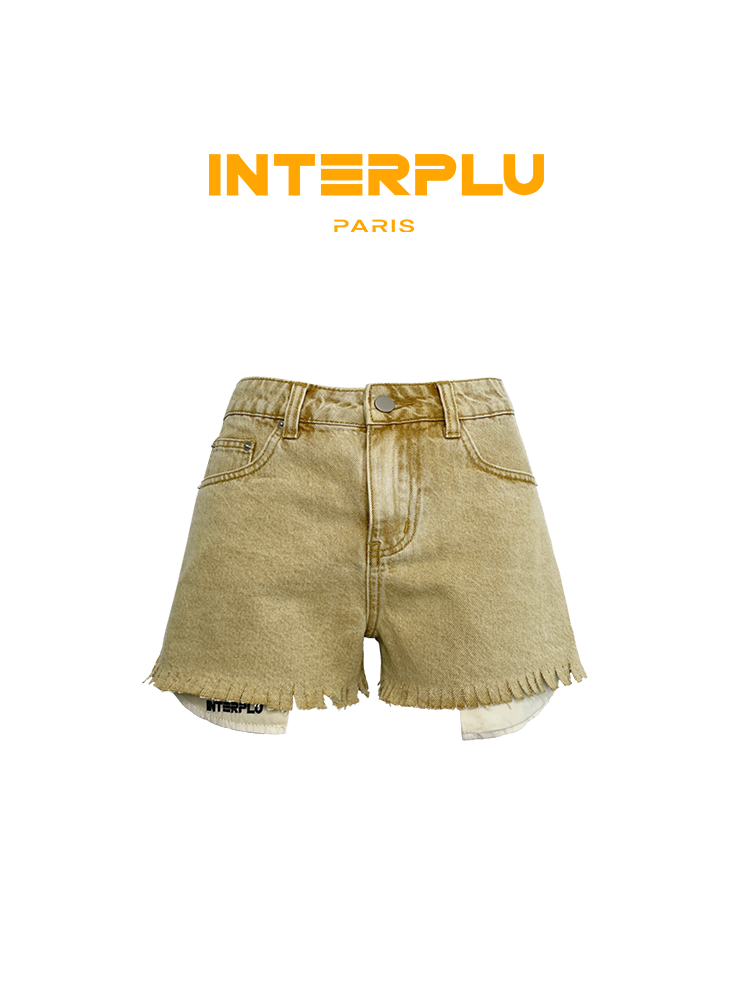INTERPLU黄色字母刺绣短裤XZ3AWDK43-1006