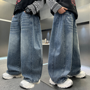 男童牛仔裤春秋款2026新款儿童装男孩中大童春装韩版亮钻休闲裤子