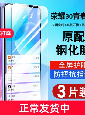 适用荣耀30青春版钢化膜honor30lite手机膜防窥膜防摔抗蓝光护眼玻璃MXW-AN00贴膜高清华为30防爆保护膜