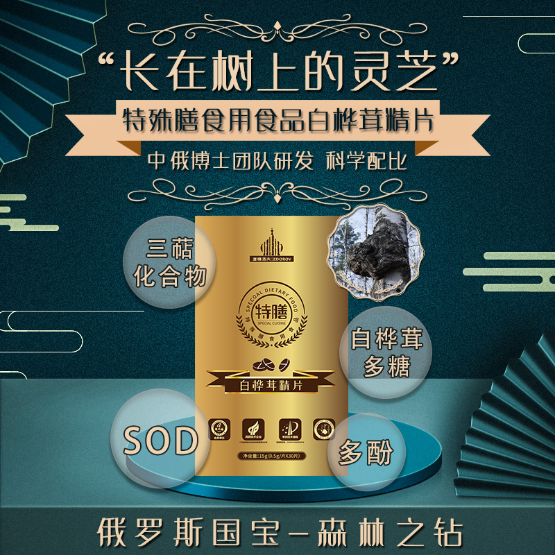 滋得洛夫Zdorov白桦茸俄罗斯进口桦树茸桦褐孔菌 黑金精片30片