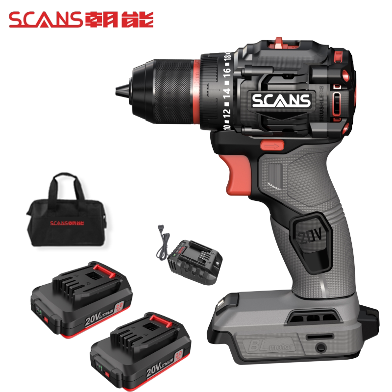 SCANS朝能充电手钻20v无刷大功率