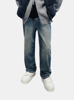 Anyview专柜同款美式复古水洗牛仔裤男宽松直筒休闲长裤秋冬保暖