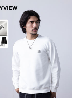 Anyview专柜同款男装2024秋季新款卫衣简约圆领刺绣宽松百搭款男
