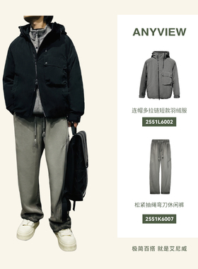Anyview专柜同款男士羽绒服短款宽松连帽拉链新国际90绒青年保暖
