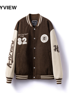 Anyview男装休闲时尚青年外套拼色棒球领布贴短款夹克潮秋冬