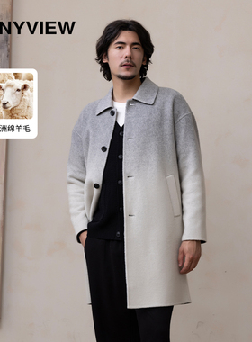 ANYVIEW专柜同款渐变双面呢大衣秋冬潮流宽松韩版外套简约绅士