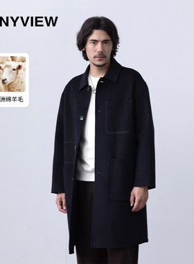 ANYVIEW专柜同款羊毛呢大衣男翻领简约轻商务秋冬商务外套时尚