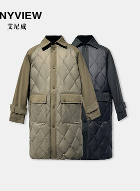 Anyview专柜同款男士羽绒服拼接翻领长款新国际90绒潮牌青年保暖