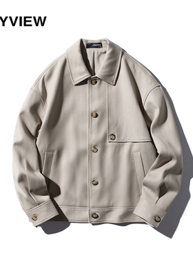 Anyview男装商务休闲时尚青年外套翻领钮扣宽松短款夹克春秋款
