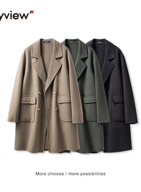 Anyview男装青年商务绅士外套中长款纯色翻领羊毛大衣2251D8006