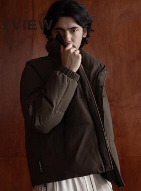 ANYVIEW专柜同款短款羽绒服男轻熟风立领褶皱纹理面包服加厚保暖